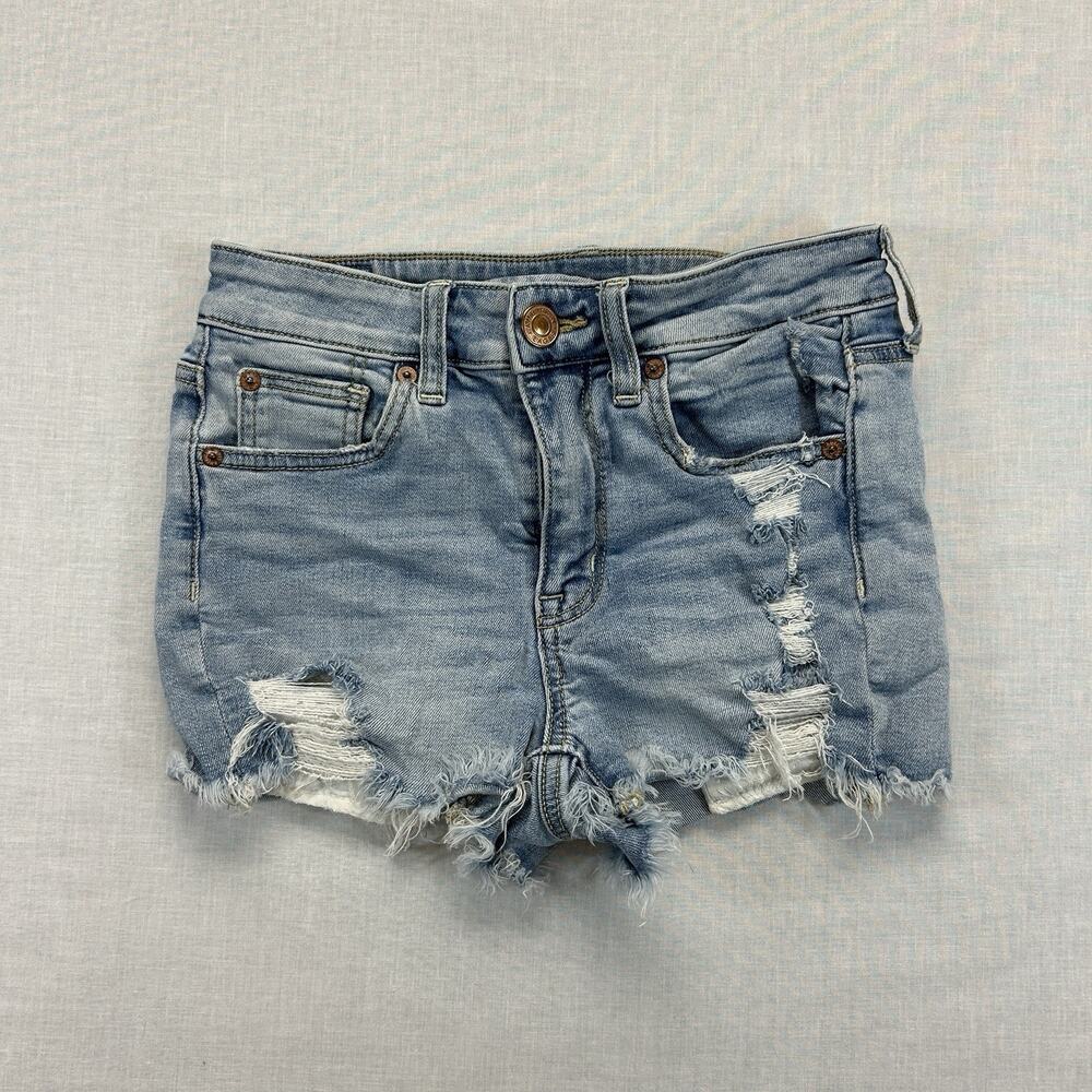 American Eagle Super Stretch Hi-Rise Shortie Jean Shorts Womens 2 Blue Denim AEO